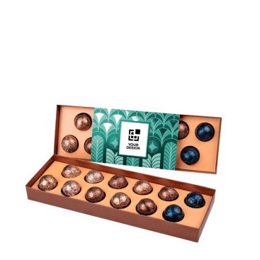 Scatola con 12 praline ripiene di mandorle, pistacchi, noci e nocciole