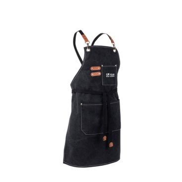 Grembiule cotone e poliestere effetto denim e dettagli in PU 350g/m²