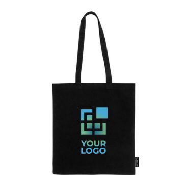 Shopper nera con manici lunghi in 100% cotone riciclato da 180 g/m²