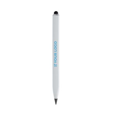 Matita in alluminio riciclato con gommino touch e righello color bianco vista area di stampa