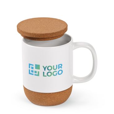 Tazza ecologica di ceramica con coperchio e base in sughero da 350 ml