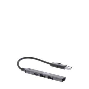 Hub USB in alluminio riciclato con 2 porte USB 2.0 e 1 Tipo C 3.0