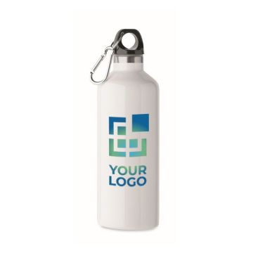 Borraccia in acciaio inox riciclato con moschettone da 500ml color bianco vista area di stampa