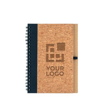 Block notes B6 in sughero ed rPET con spirale, penna e pagine neutre