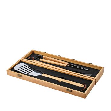 Set barbecue in scatola di bambù con utensili per griglia