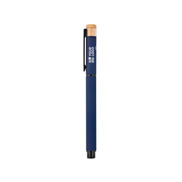 Penna roller in alluminio riciclato e bambù con inchiostro blu