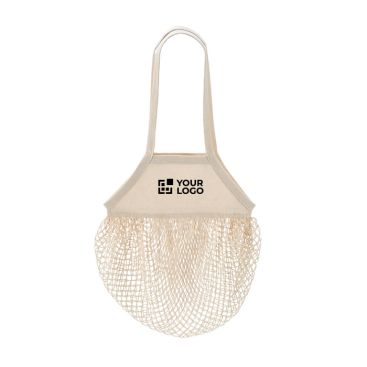 Borsa della spesa in rete di cotone con manici lunghi 180 g/m²
