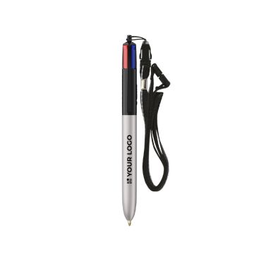 Penna a sfera in plastica con laccetto da collo e inchiostro a 4 colori BIC®
