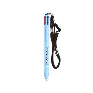 Penna a sfera in plastica dai toni pastello con laccetto e inchiostro a 4 colori BIC®