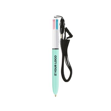 Penna in plastica BIC® a 4 colori con nastro da collo