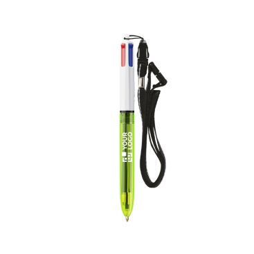 Penna a sfera in plastica con lanyard, inchiostro 3 colori e 1 evidenziatore BIC®
