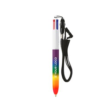 Penna a sfera in plastica colori arcobaleno con laccetto e 4 inchiostri BIC®