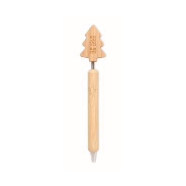 Penna in bambù con design ad albero di Natale e inchiostro blu
