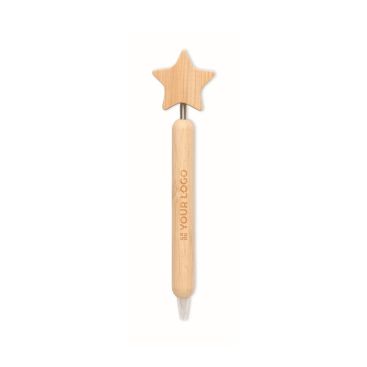 Penna a sfera in bambù con design a stella e inchiostro blu