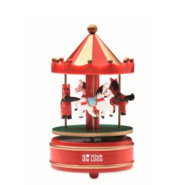Mini carillon in legno con carosello natalizio girevole