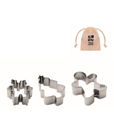 Set di 3 stampini in acciaio inox per biscotti con forme natalizie
