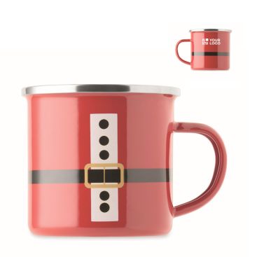 Tazza metallica smaltata con tema Babbo Natale e scatola regalo 300ml