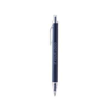 Penna in alluminio riciclato opaco con clip trasparente, inchiostro blu