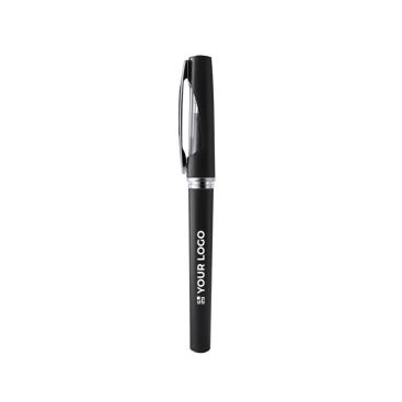 Penna roller in plastica con corpo metallizzato e inchiostro blu