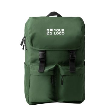 Zaino in poliestere riciclato con patta e fibbie 15''