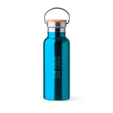 Borraccia in acciaio inox con tappo in bambù e manico pieghevole 500ml