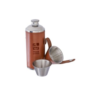 Borraccia in acciaio inox con 2 bicchieri e custodia in pelle 230 ml