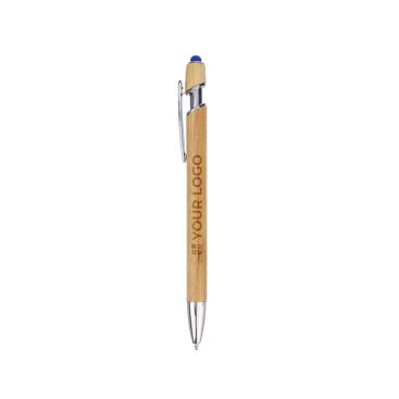 Penna in bambù con puntatore touch a colori con inchiostro blu