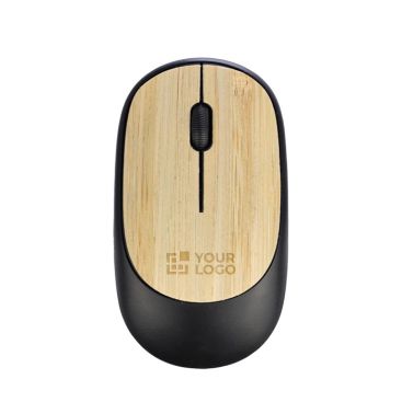 Mouse wireless nero con dettagli in bambù personalizzabile