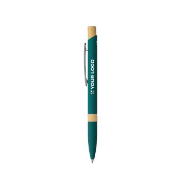 Penna in alluminio riciclato con pulsante in bambù con inchiostro blu