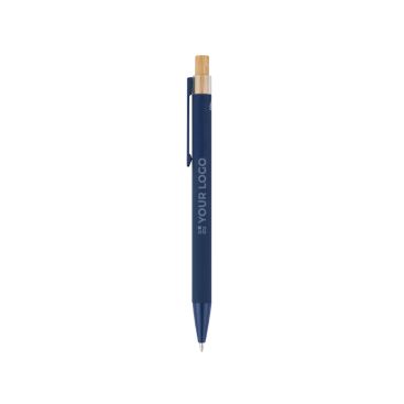 Penna in alluminio riciclato con pulsante in bambù, inchiostro blu