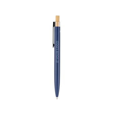 Penna in alluminio riciclato con pulsante in bambù, inchiostro blu