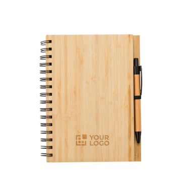 Taccuino in bambù con penna a inchiostro blu formato A5 e fogli a righe