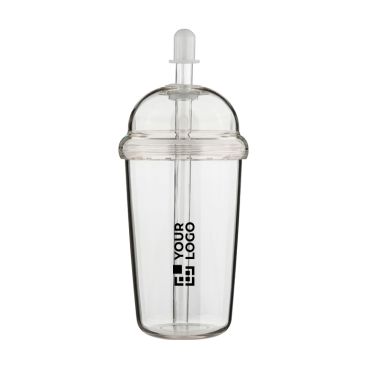 Bicchiere in RPET con coperchio a vite e cannuccia con tappo in silicone 500ml