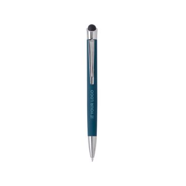 Penna touch in alluminio con astuccio in metallo e inchiostro blu