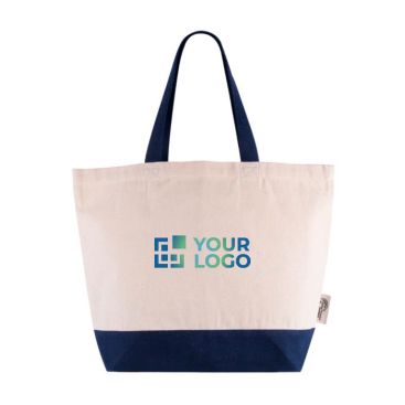 Borsa in cotone riciclato con base e manici colorati da 320 g/m2