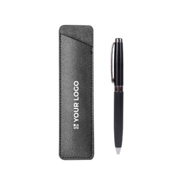 Penna in metallo con elegante astuccio in similpelle e inchiostro blu