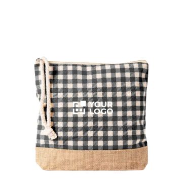 Beauty case in cotone riciclato e juta con design a quadretti 220 g/m²