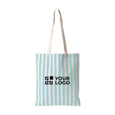 Borsa in cotone riciclato con manici lunghi e design a righe 180 g/m²