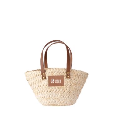 Borsa a cesta piccola in carta con manici corti ed etichetta da personalizzare