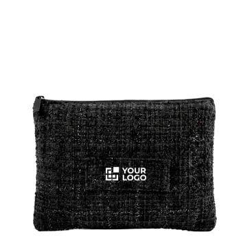 Beauty case piatto in poliestere con finitura bouclé e chiusura a zip 270 g/m²