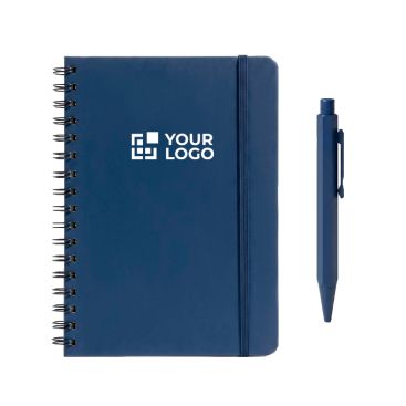 Set con penna in alluminio a inchiostro blu e taccuino A5 in PU a righe