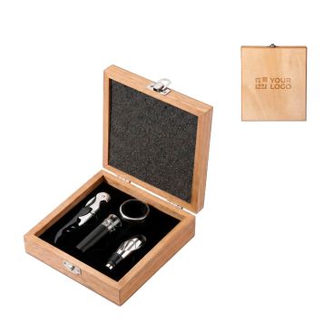 Set da vino con accessori in acciaio inox in scatola di legno