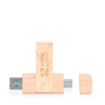 USB in legno chiaro con clip rotante e doppia connessione  tipo C