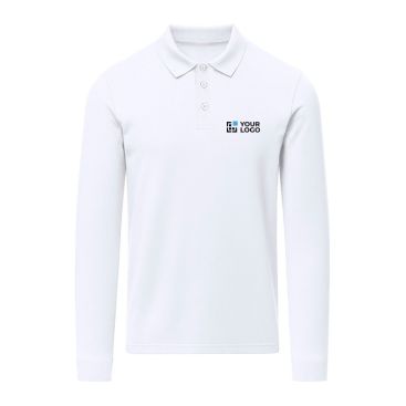 Polo unisex bianco a manica lunga in cotone MKT Charlot 220 g/m2 
