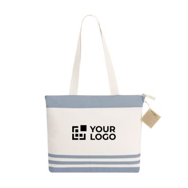 Borsa a spalla in cotone riciclato con soffietto e zip 300g/m²
