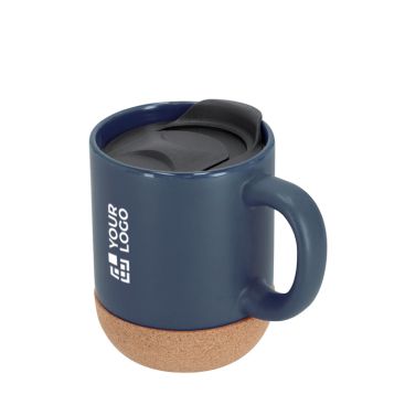 Tazza in ceramica da asporto con base in sughero e coperchio 330 ml