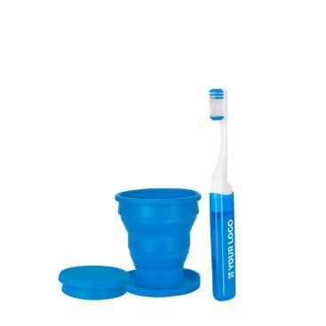 Set dentale da viaggio con spazzolino e bicchiere pieghevole in busta di plastica
