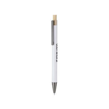 Penna in alluminio riciclato con pulsante in bambù, inchiostro blu