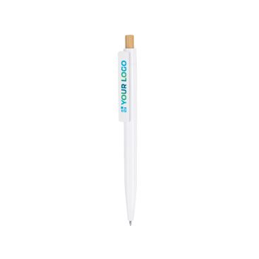 Penna in plastica con pulsante in bambù e inchiostro blu