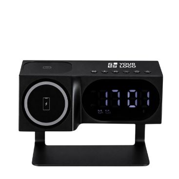 Stazione di ricarica wireless con altoparlante e orologio digitale 1200mAh